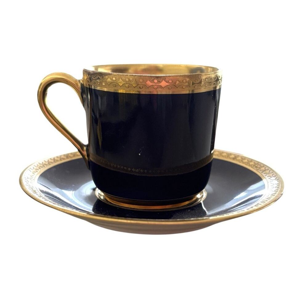 Limoges Cobalt Blue w/ Gold Demitasse Cup & Saucer Set France